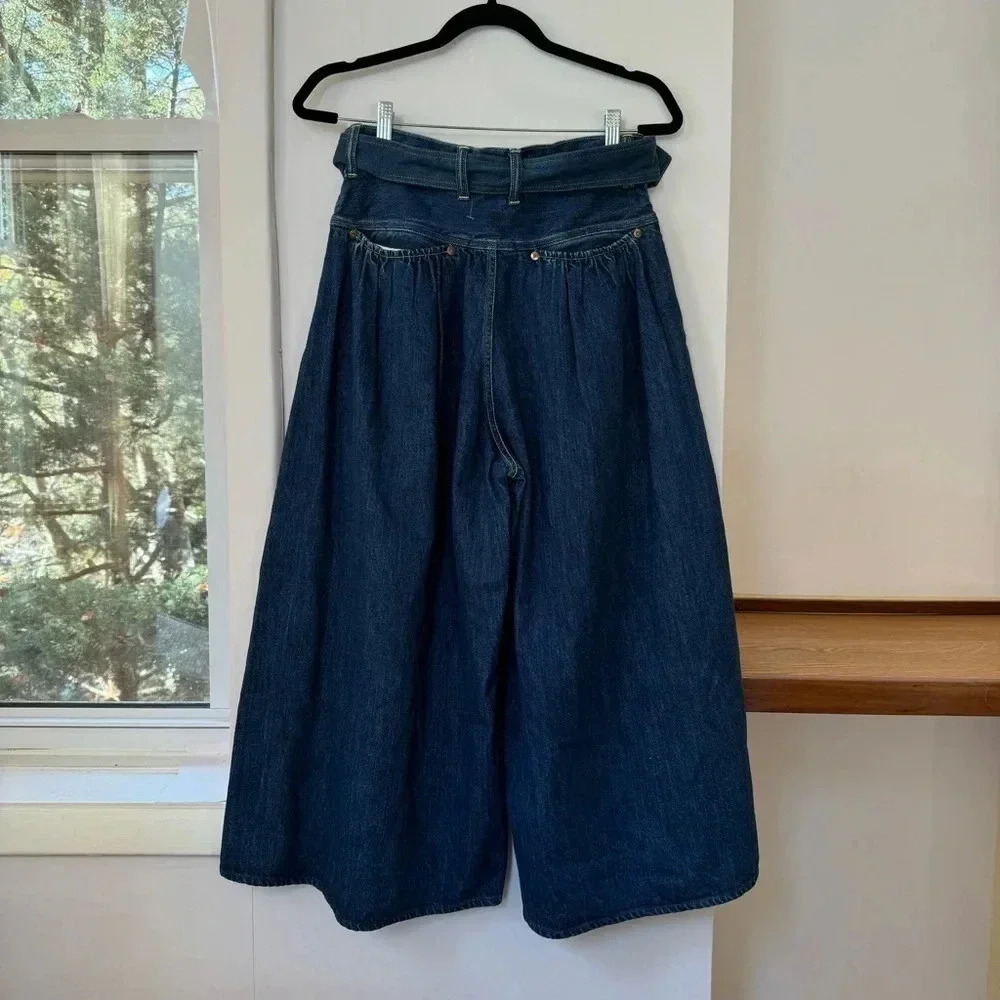 New Kapital Wide Leg Jeans Belted Blue Size 1 - Picture 3 of 11